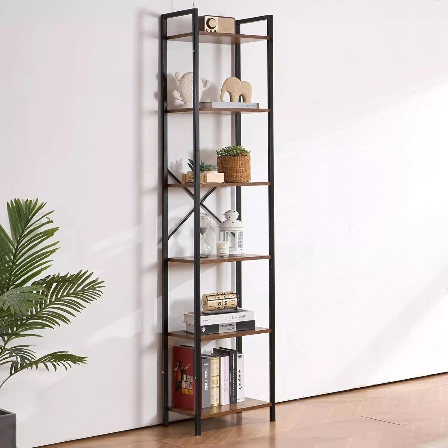 Rustic Tallboy Bookcase 6-Tier Bookshelf Tall Stor